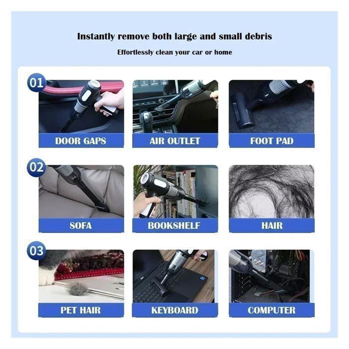 Car vacuum cleaner, multi-function cordless vacuum cleaner, powerful handheld vacuum cleaner 6000/10000pa (grey (6000pa))