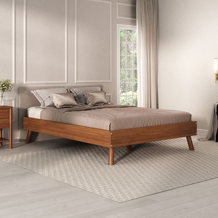 Cama futón doble KARRI para adultos, 140 x 190 cm, 2 plazas, madera maciza, color castaño.