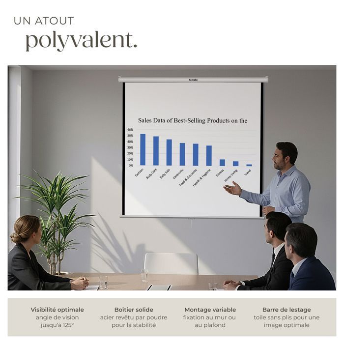 Pantalla de proyección - TECTAKE - Pantalla de proyección extensible de poliéster de 178 x 178 cm - Blanca