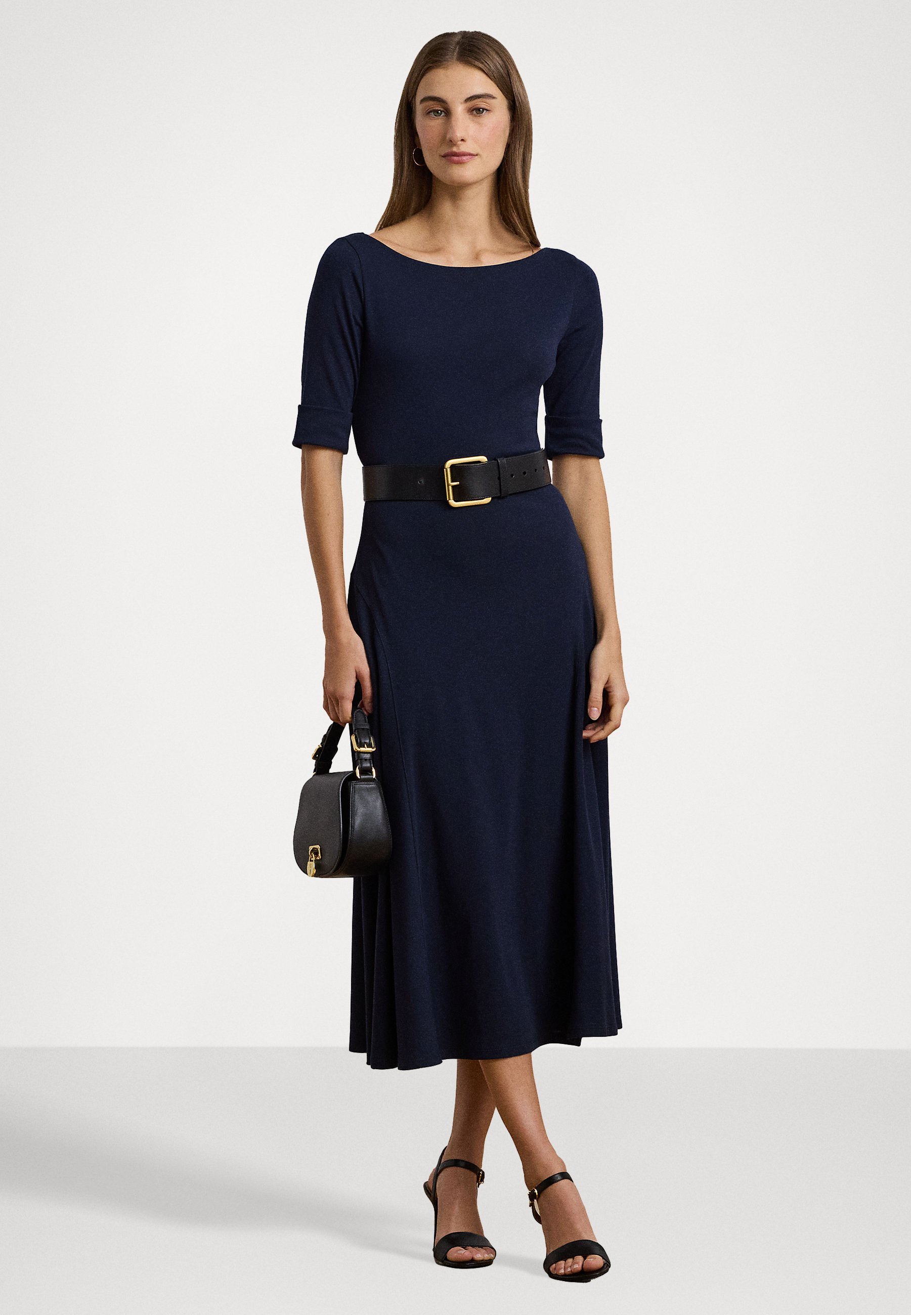 Lauren Ralph Lauren MUNZIE JURK MET STROOKMOUWEN - Jersey jurk - Lighthouse Navy