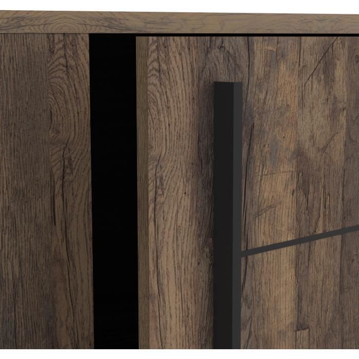 Enfilade MONACO - Décor chêne et noir - 2 Portes + 3 Tiroirs - L206 x P44,9 x H94 cm - CBA MEUBLES