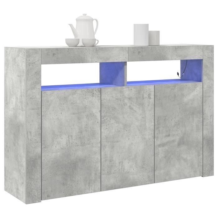 Aparador moderno - vidaXL - Gris hormigón - Iluminación LED - 8 compartimentos - Madera de ingeniería