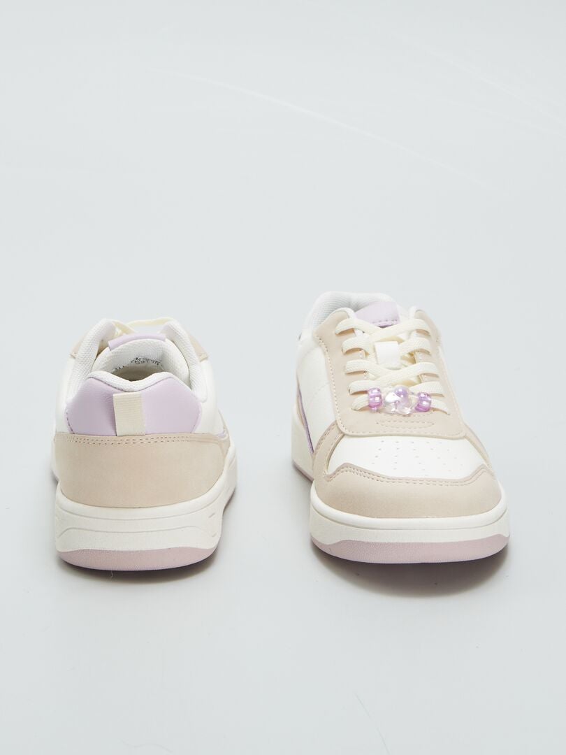 Tweekleurige lage sneakers met parels - WIT