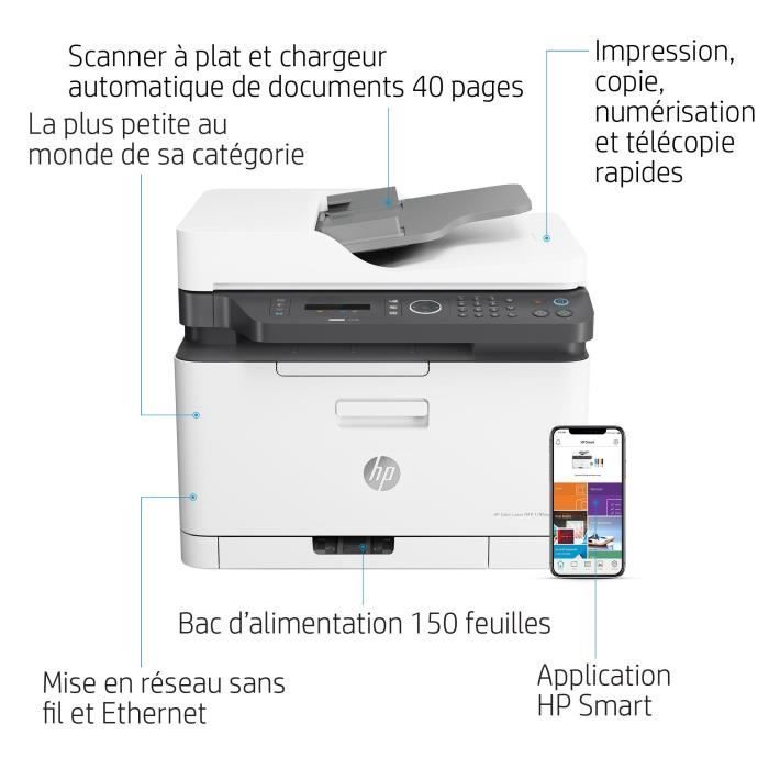 HP 179fnw Color Laser Multifunction Printer - Print, copy, scan, fax, scan to PDF