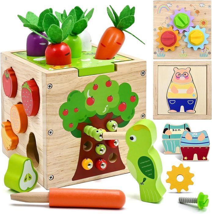Cubo de actividades 5 en 1 para bebés: juguetes de actividad y desarrollo, 49 piezas. Juguete para niñas de 18 meses en adelante. Regalo Montessori para niñas y niños de 1 año.