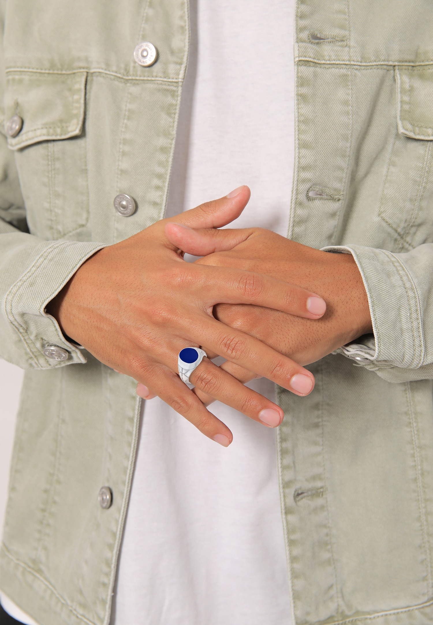 KUZZOI Chevalière de base pour homme - Bleu ovale avec émail en argent sterling 925 plaqué or