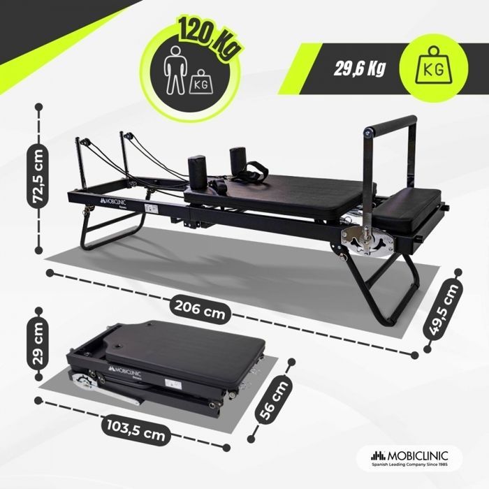 Macchina per Pilates Reformer Mobiclinic: design pieghevole e compatto, struttura robusta e durevole. Pilatfit
