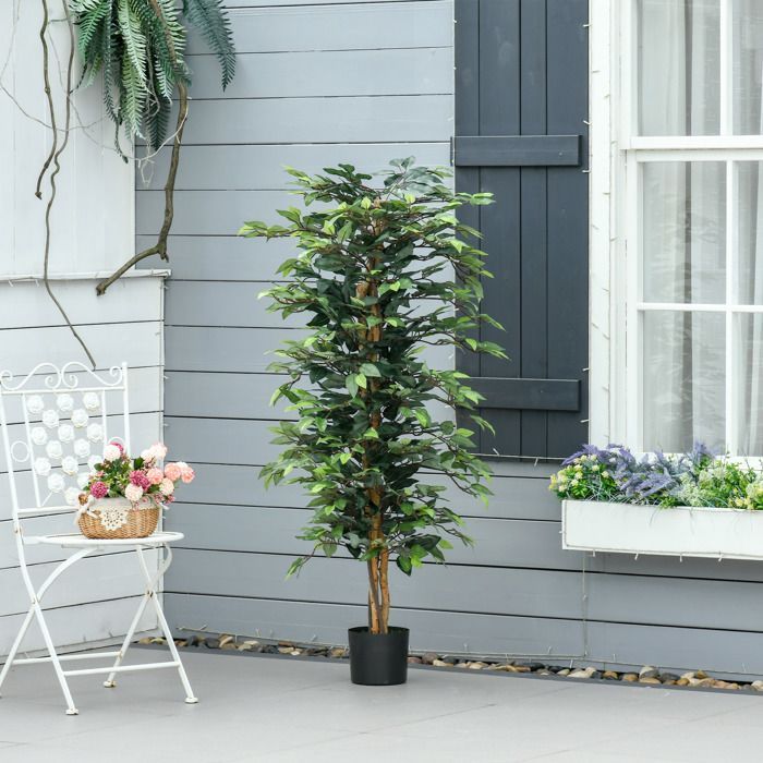 Plante artificielle - HOMCOM - ficus hauteur 1,5 m tronc branches liane lichen réalisme - plastique - 1,5 m