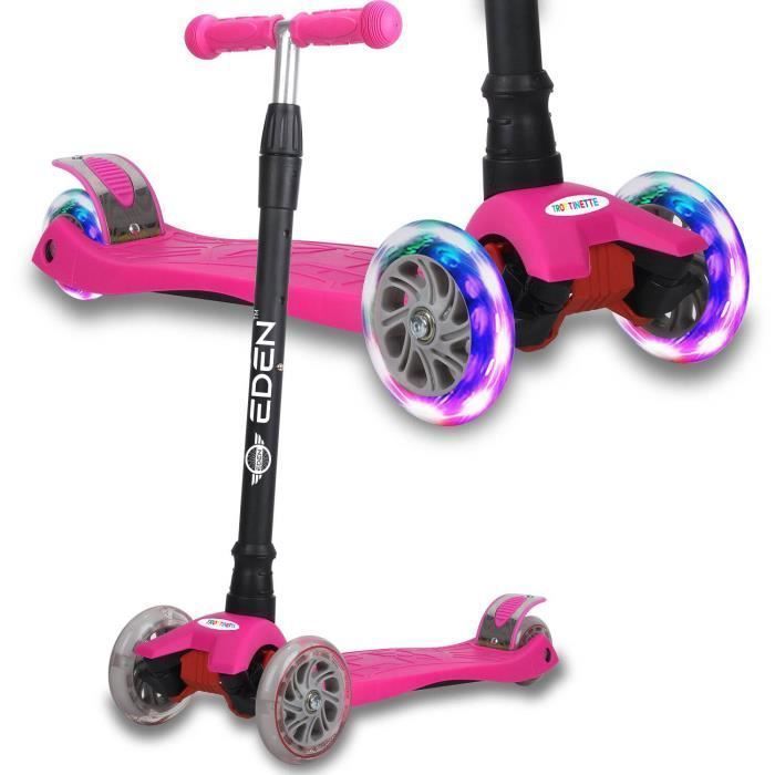 Patinete EDEN™ - 3 Rodas - Guidão Ajustável - Luzes de LED - Rosa