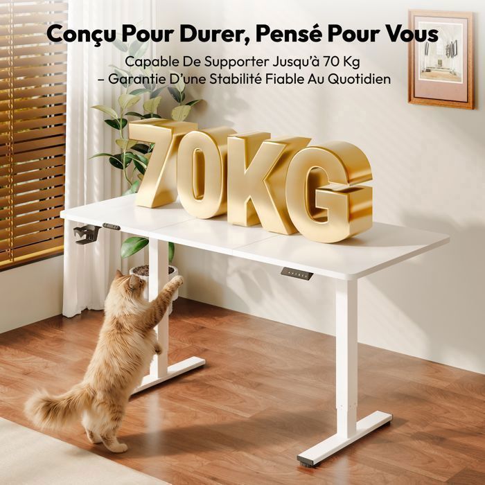 SANODESK 140x60cm Elektrisch zit-sta bureau, met antibotsingssysteem en geheugenfunctie, haak/bekerhouder, wit