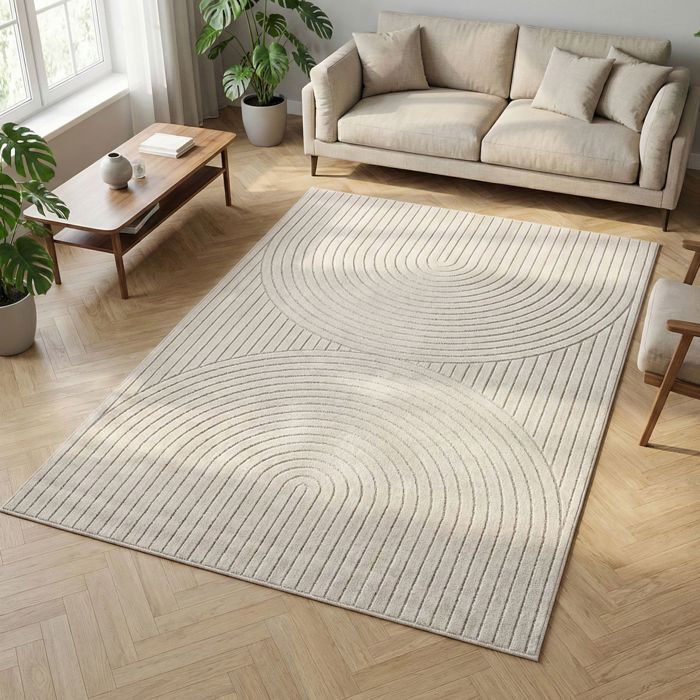 Carpetsale24 Tapis de Salon ou chambre en Crème 120x170 cm, effet 3D - Tapis d'extérieur moderne et doux, salon, cuisine, terrasse