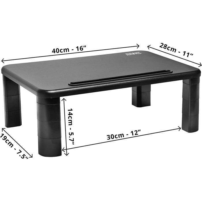 Suporte para monitor Duronic DM055 para laptops/LCDs/LEDs/TVs de 40 x 28 cm, com altura ajustável de 4 a 15 cm.