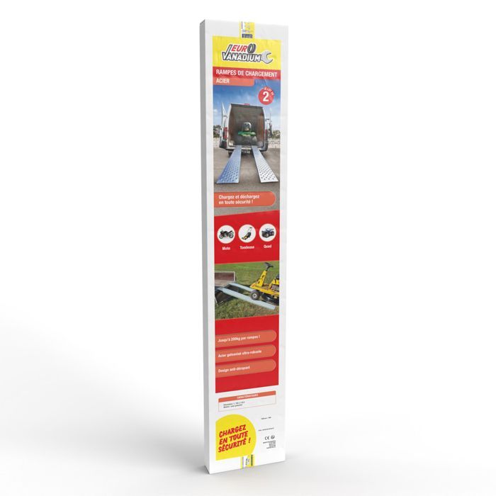 Set van 2 gegalvaniseerde stalen oprijplaten voor aanhangers, 1,60 m, met antislipgroeven en stabilisatieplaat, maximaal draagvermogen 400 kg