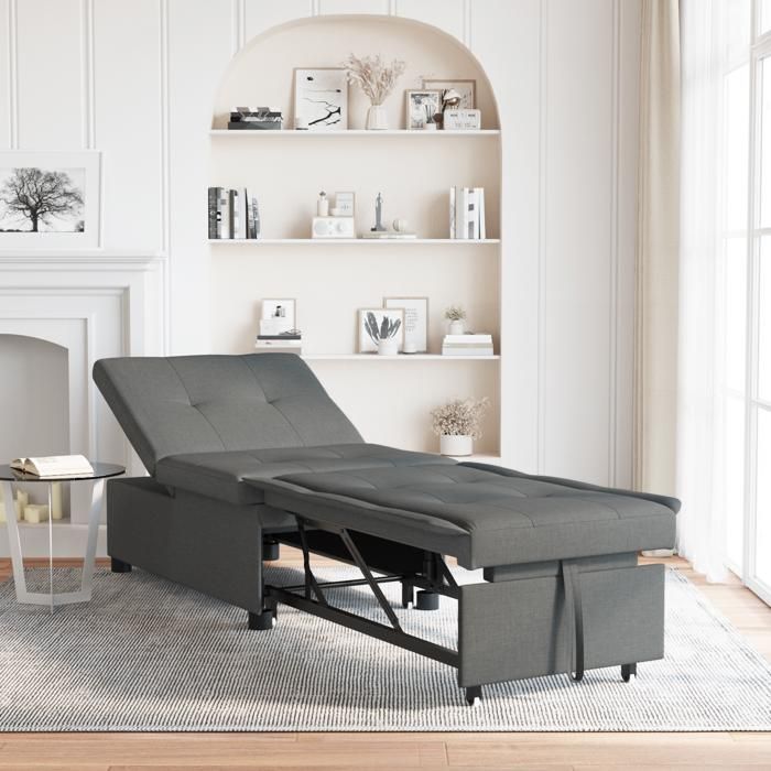 309685 & 3-in-1 slaapbank, chaise longue, converteerbaar - Neo-stijl, donkergrijze stof