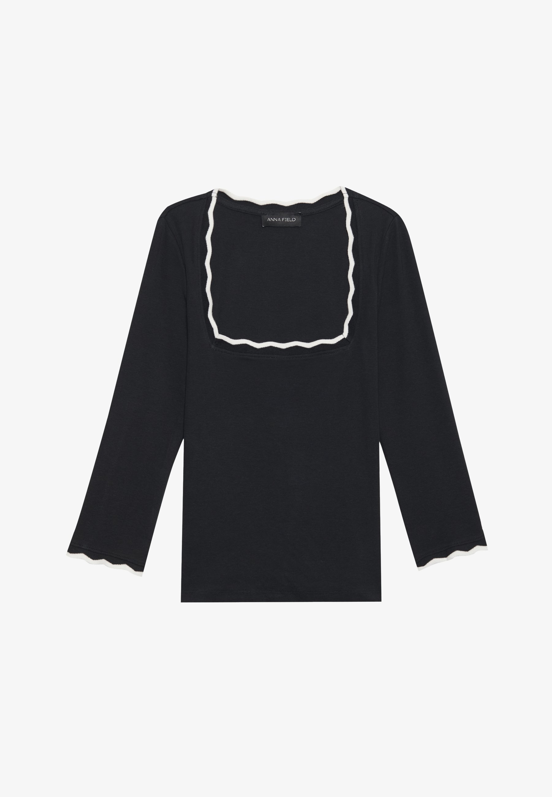 Anna Field top met lange mouwen - zwart met zilverkleurige geschulpte rand
