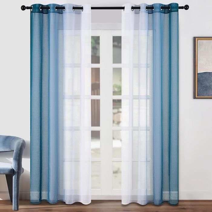 Topfinel Rideaux Voilage Bleu et Blanc pour Chambre Enfant Fille Salon Rideau Transparent à Oeillets, 140x225cm(L x H), 2 Panneaux