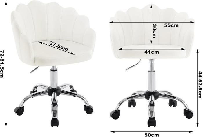 Silla de oficina giratoria WOLTU de terciopelo, silla de vestir con respaldo de pétalos, altura ajustable, blanco crema W0ATT0397