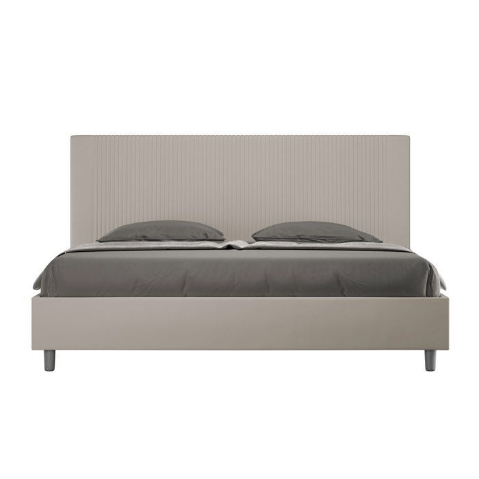 Cama king size con almacenamiento - Ityhome - Goya - 200x200 cm - Piel sintética color topo - Cabecero tapizado