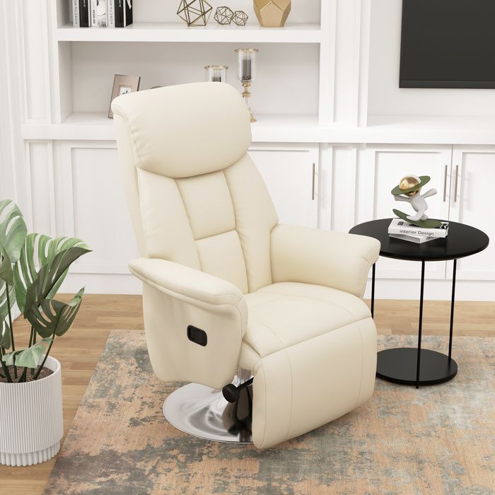 Sillón de relajación - HOMCOM - reclinable, giratorio, reposapiés ajustable - hasta 150 kg - para salón, dormitorio, cine en casa - color crema