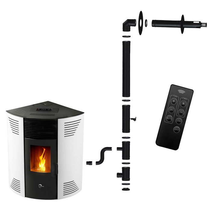 Sannover Iseos 12.2 kW White Sealed Corner Pellet Stove + Installation Kit