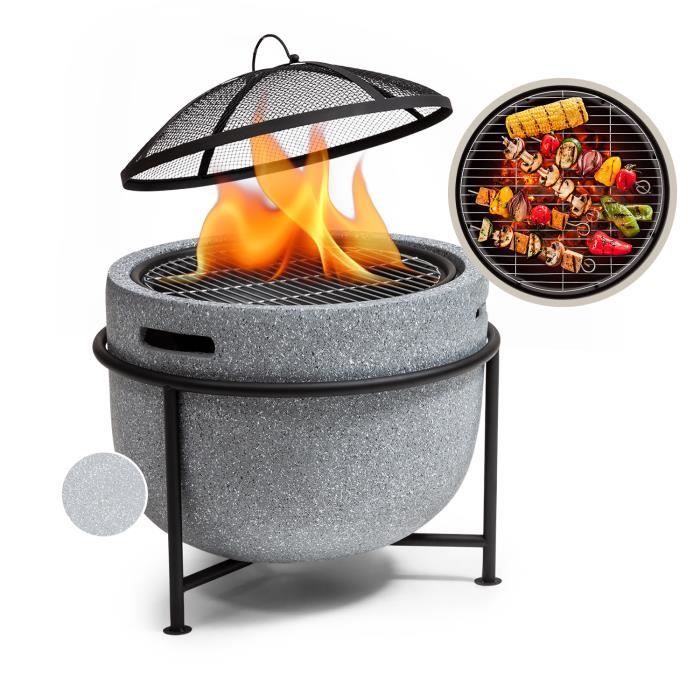 Brasero Blumfeldt Grail con parrilla de MGO y bandeja de acero - protector contra chispas - Gris