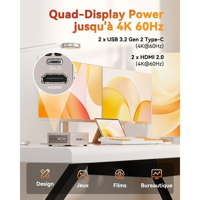 Mini PC GEEKOM A5 con AMD Ryzen 5 7430U, SSD da 512 GB, 16 GB di RAM, computer desktop, display 8K, doppia porta HDMI, Windows 11 Pro.