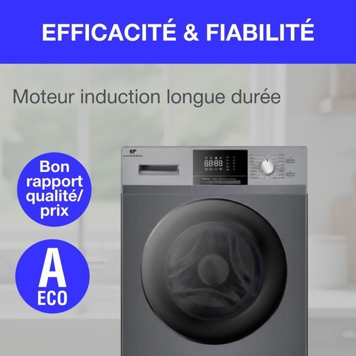 Lave-linge hublot - CONTINENTAL EDISON - CELL8140IS1 - 8kg - Moteur induction - 60 cm - 1400 trs/min - Silver