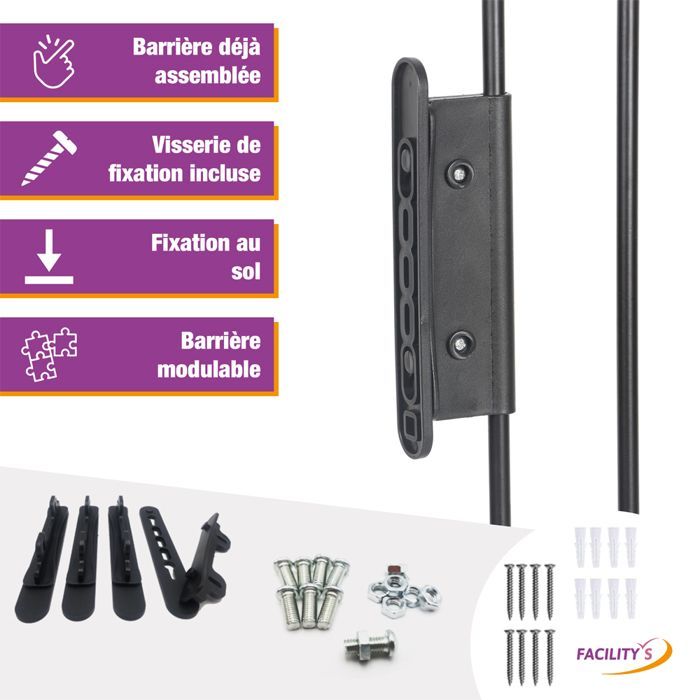 Veiligheidshekje voor baby's/kinderen/huisdieren, 300 x 74,5 cm - metaal - FACILITYS - 5 panelen + veilige handgreep - zwart