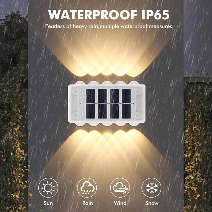 10 luces solares LED para exteriores, resistentes al agua IP65 - Iluminación directa para jardín, valla, puerta, entrada de vehículos - Paquete de 4
