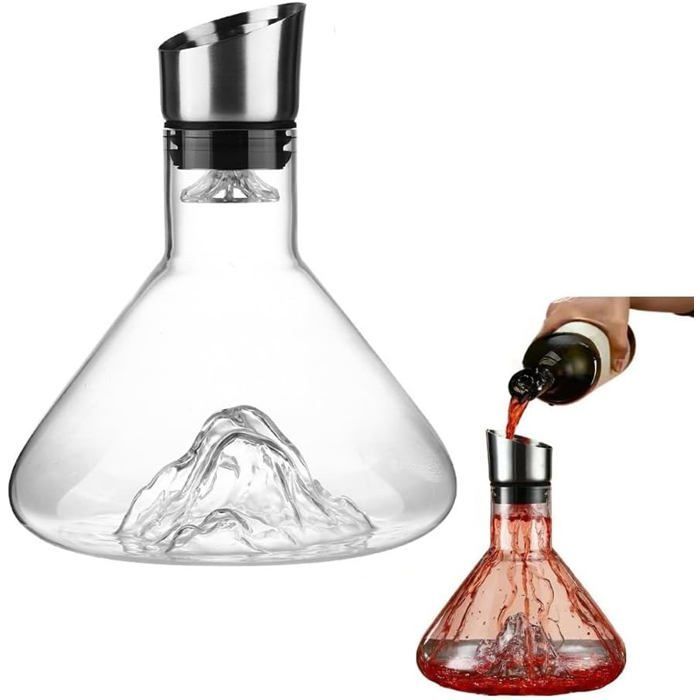 Decantador de vino tinto de cristal con cascada - Decantador de 1,5 L con aireador y filtro incorporados - Regalo ideal