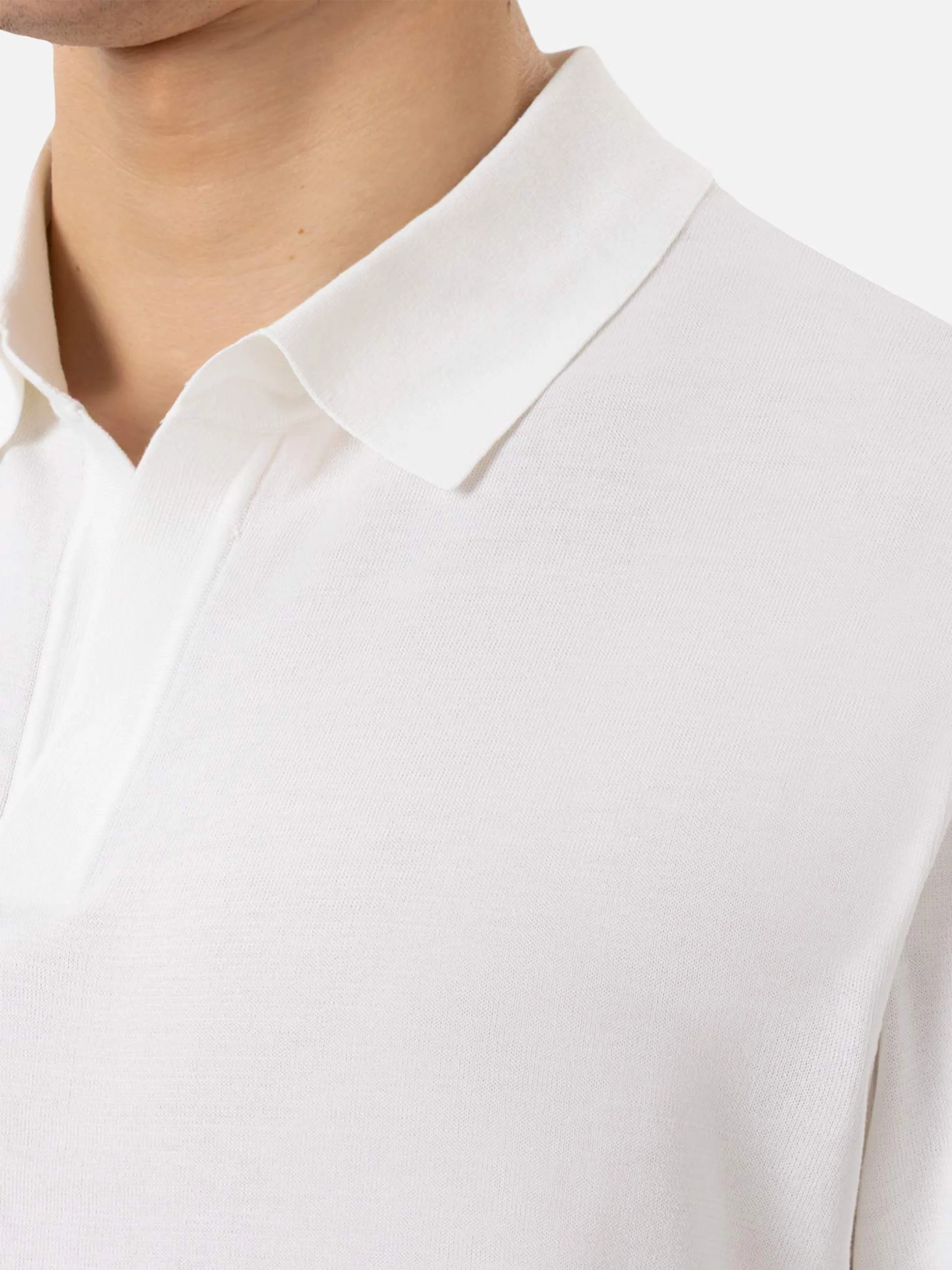 Sloan poloshirt in witte zijde en katoen gebreid