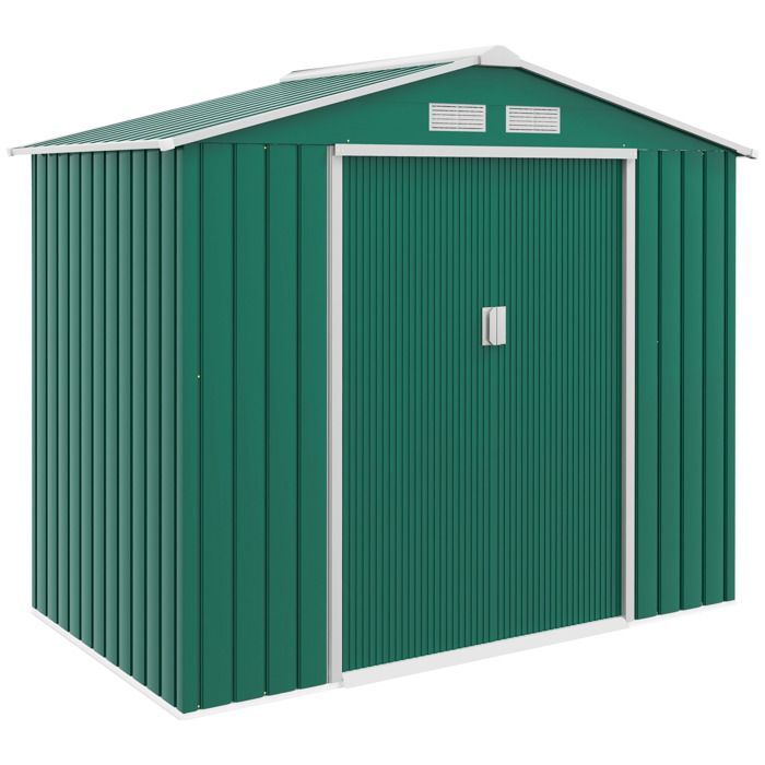 Abri de jardin - Outsunny - 2,42 m² remise outils kit fondation porte verrouillable - acier - 213x130x185cm - vert