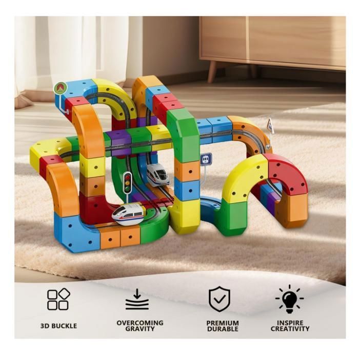 3pcs Circuit de Train Électrique Magnétique, Jeu de Construction Circuit Flexible ,  Cadeau Enfant pour Noël Anniversaire (51Pcs)