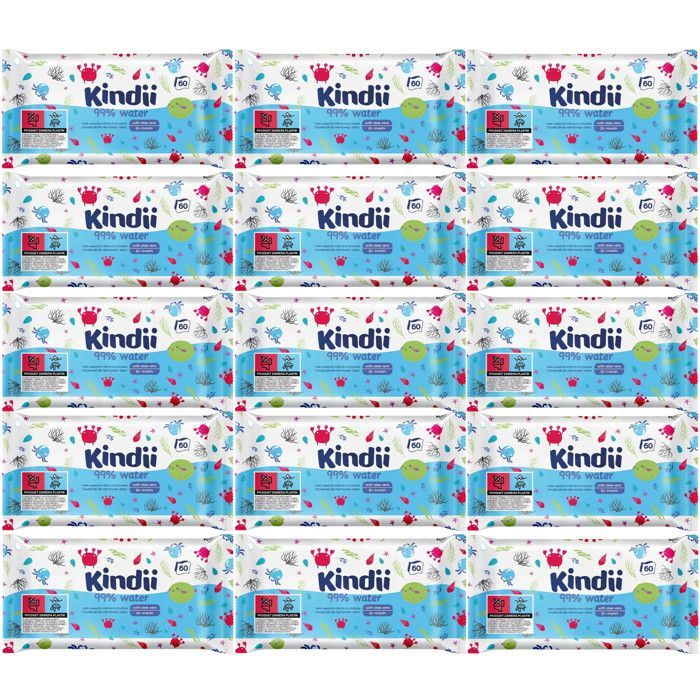 Lingettes humides pour bébés et enfants Kindii 99% EAU AloeVera 16pcs
