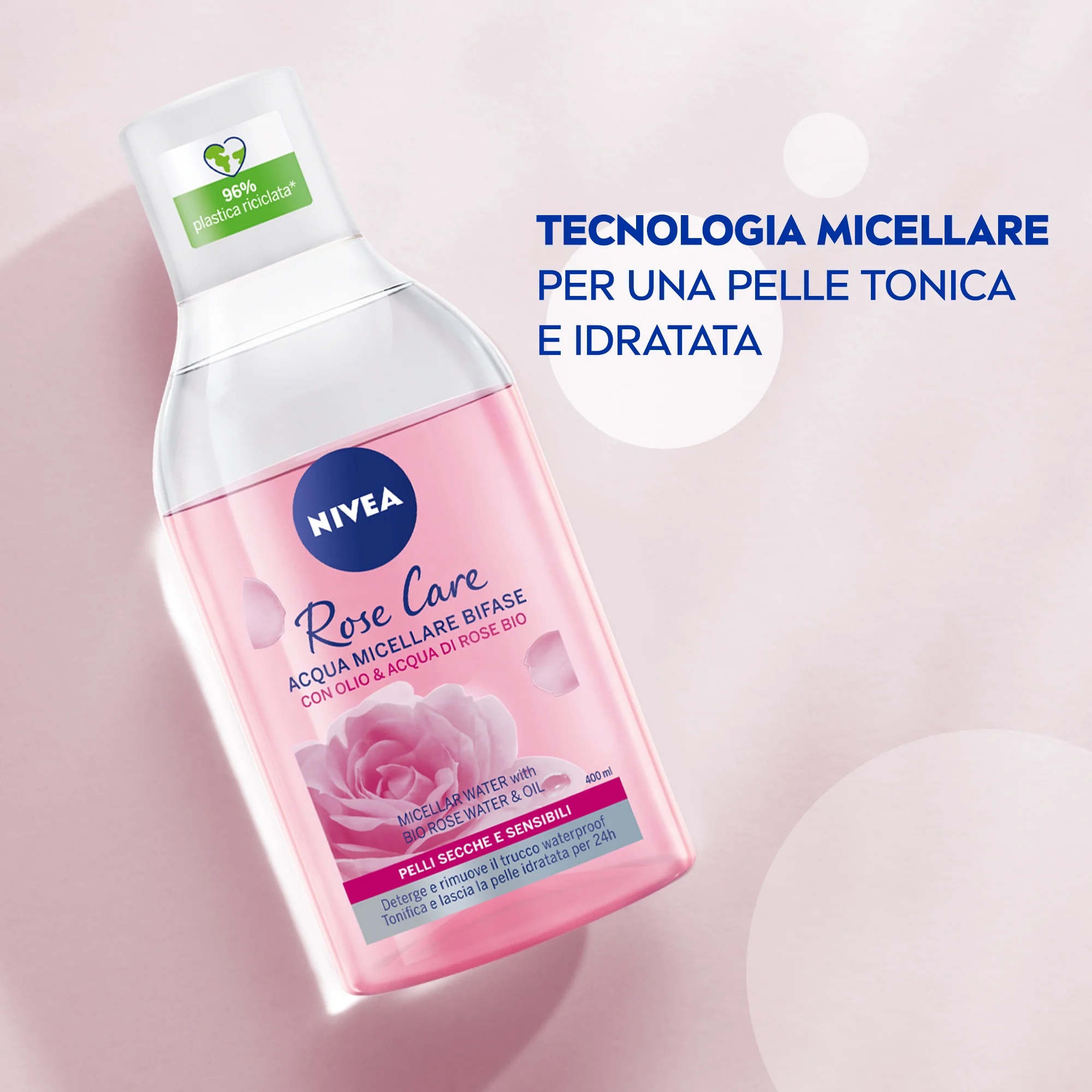 NIVEA Rose Care Mizellenwasser 400 ml Zweiphasen-Formel für trockene und empfindliche Haut