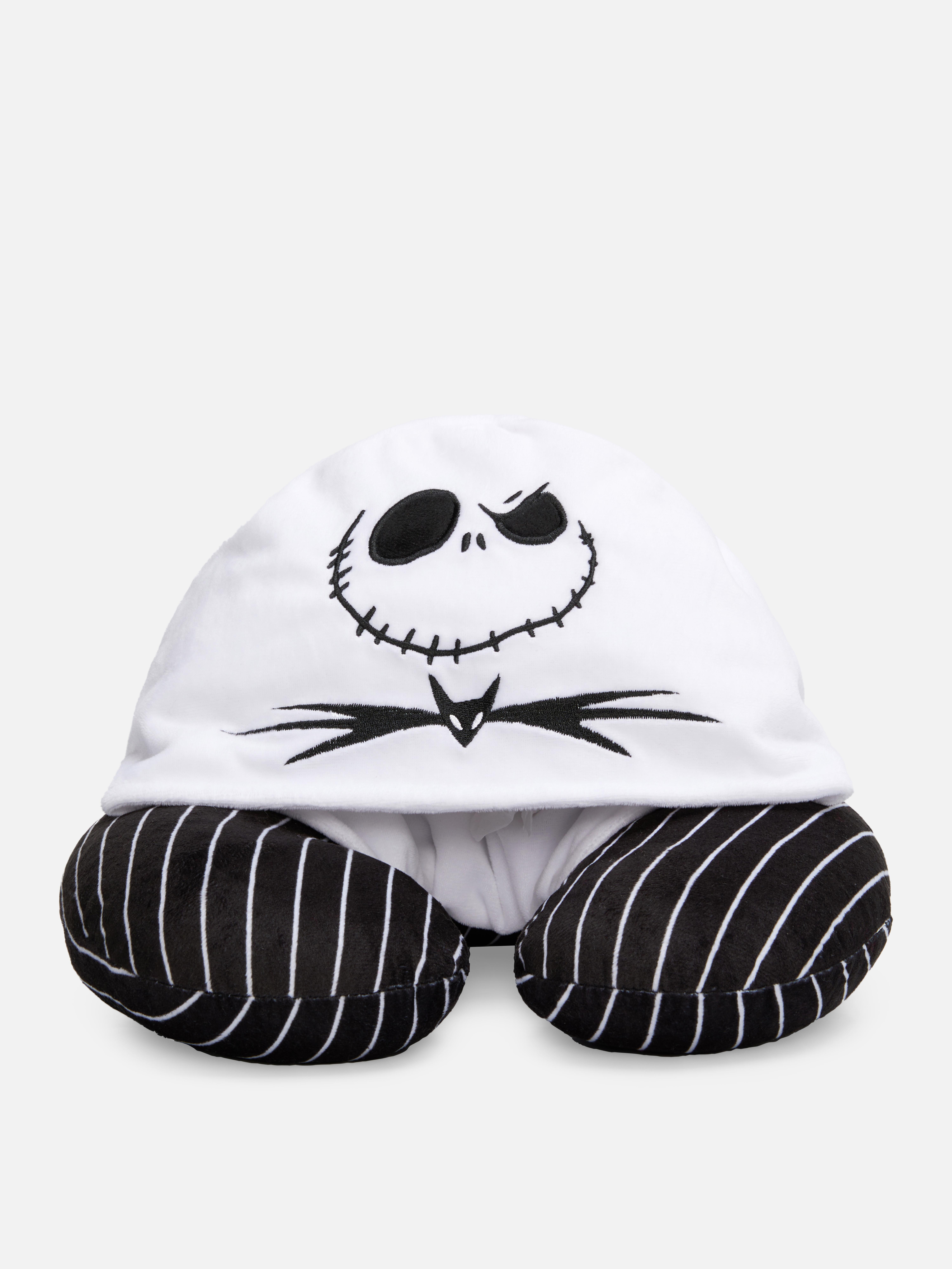 Pernă de călătorie Disney Tim Burton Coșmarul dinaintea Crăciunului O pernă de călătorie cu glugă cu design Jack Skellington