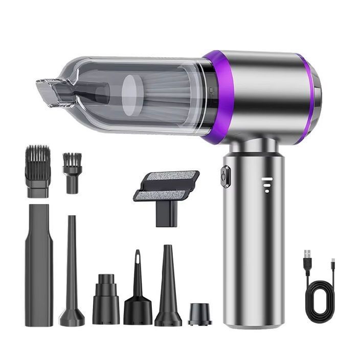 Potente aspirapolvere per auto senza fili da 15 kPa | Motore brushless da 80000 giri/min | 4 in 1: aspira e soffia | Batteria da 6000 mAh | Grigio e viola | Tiducel