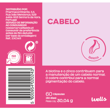 Suplemento para el mantenimiento y la pigmentación del cabello Wells 60 cápsulas 60 cápsulas