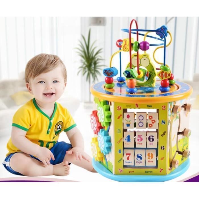 Cubo de actividades de madera 8 en 1, juguete de aprendizaje temprano para niños de 1 año, centro de juguetes con laberinto de cuentas, juguete para niños pequeños