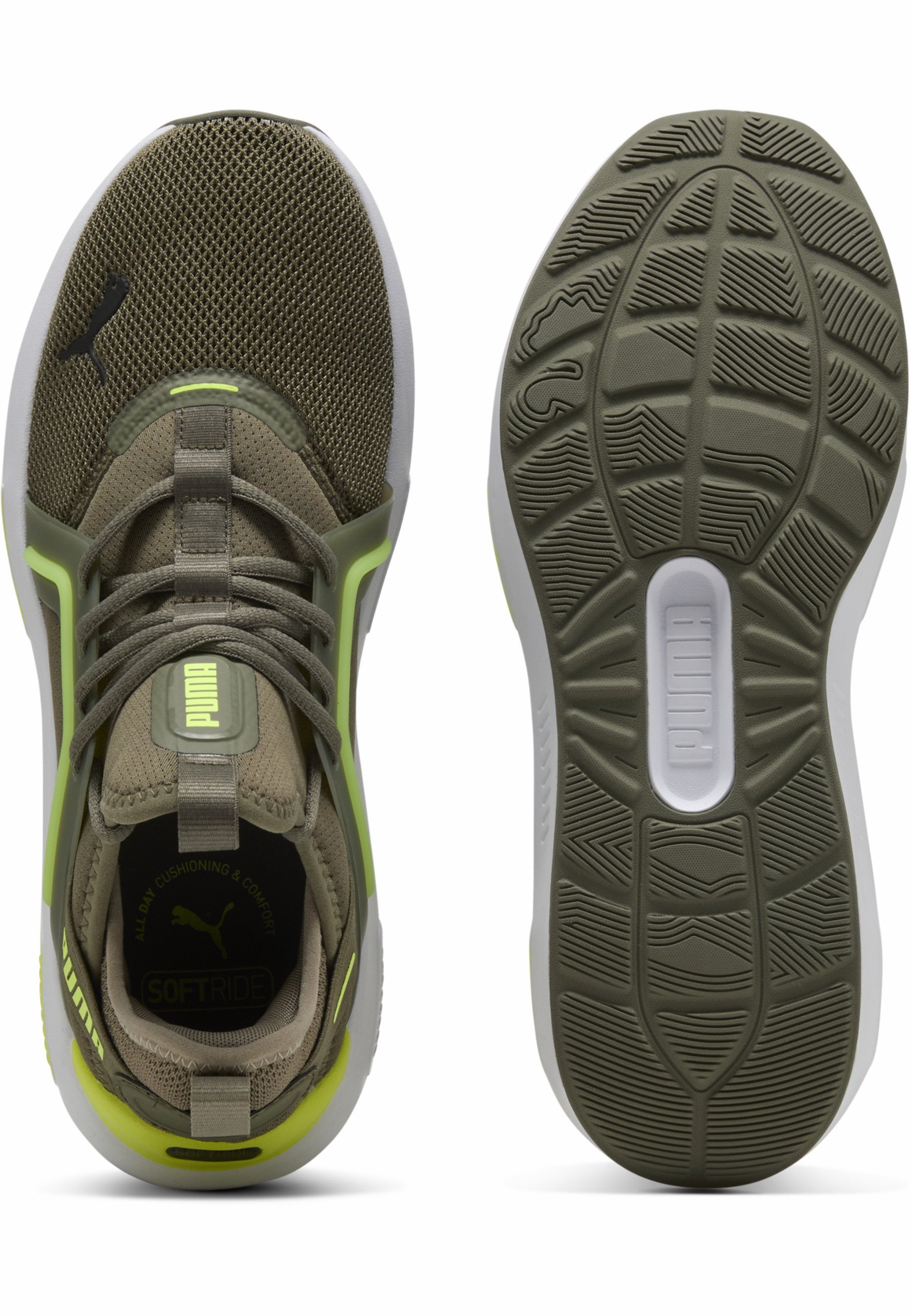 Puma SOFTRIDE ENZO - Trainingsschoen - loden groen geel alert