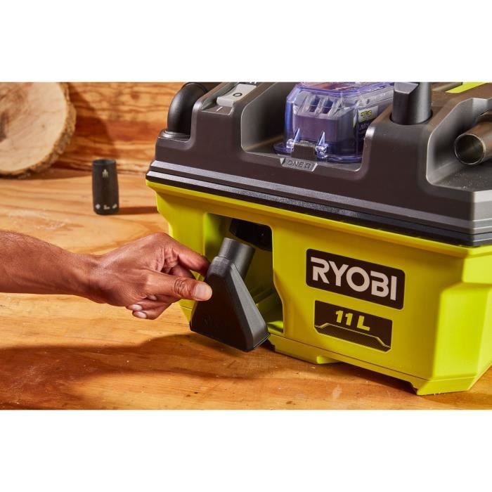 Aspiradora de taller RYOBI ONE+ de 18 V - 11,8 kPa - Depósito de polvo de 11 L - Con accesorios y adaptador para herramientas ONE+ - RV1811
