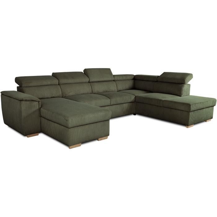 DAYTONA 5-6 seater panoramic corner sofa bed - Khaki corduroy - With storage - W 326 x H 94 x D 216 cm