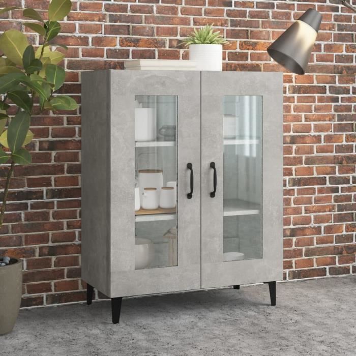 Buffet - Gris Béton - 69,5x34x90 cm - 2 Portes - Bois d'ingénierie - Style Classique