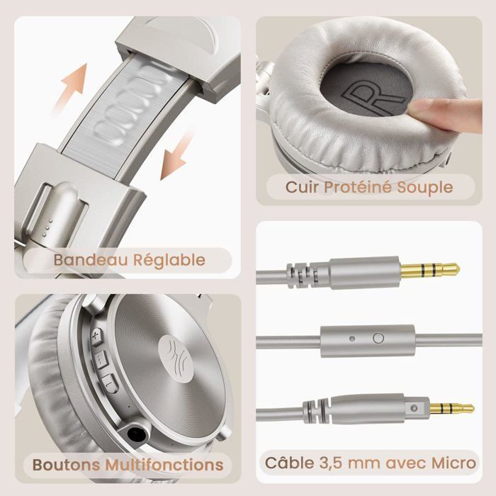 Studio Pro-C Kopfhörer - Bluetooth 110h & Kabelgebunden, Hi-Res, Mikrofon, Ohrpolster aus Proteinleder (Silber)
