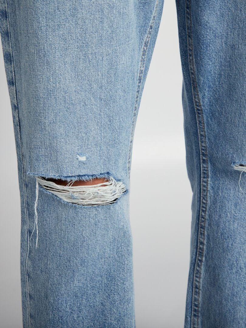 Wijde jeans met slijtageplekken - BLAUW
