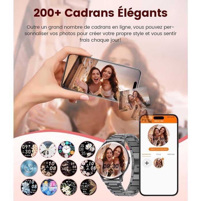Smartwatch feminino com chamadas Bluetooth, tela AMOLED de 1,43