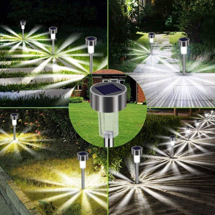 12 luces solares para jardín, luces LED de suelo impermeables IP65, iluminación solar exterior para caminos y césped (blanco frío)