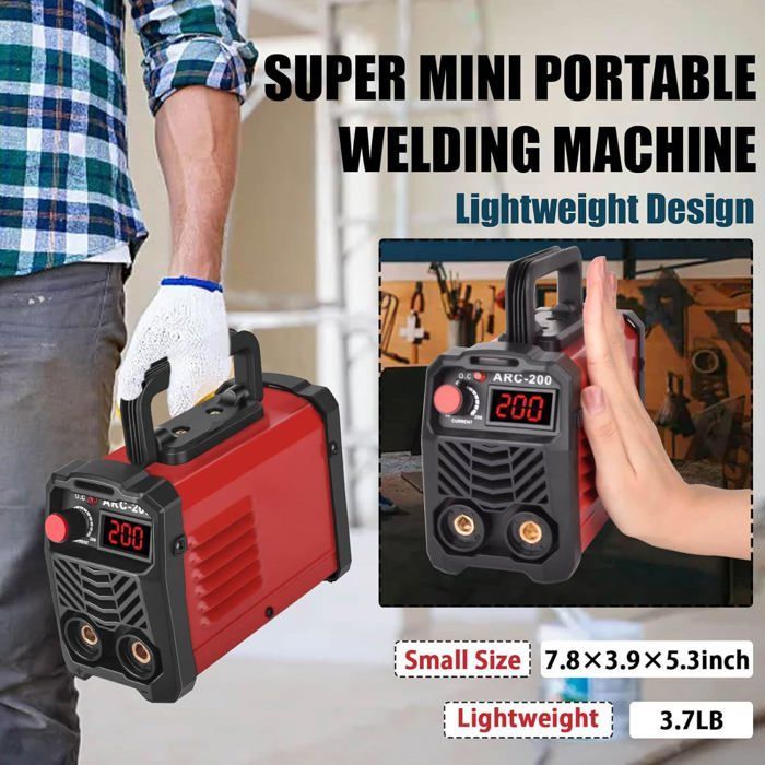 Saldatrice inverter IGBT da 200 A, 220 V, mini saldatrice portatile con 20 elettrodi, antiaderente, avvio a caldo, forza dell'arco, fai da te