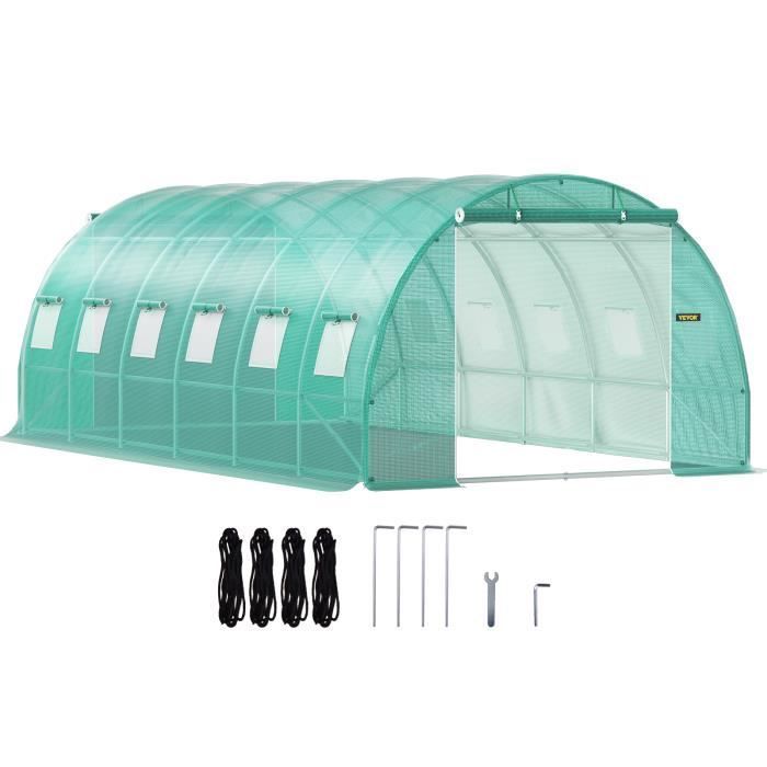 Serre de Jardin Tunnel - VEVOR - Serre Tunnel Cadre Galvanisé Couverture Étanche Plantes 6,1x3x2,1 m Vert