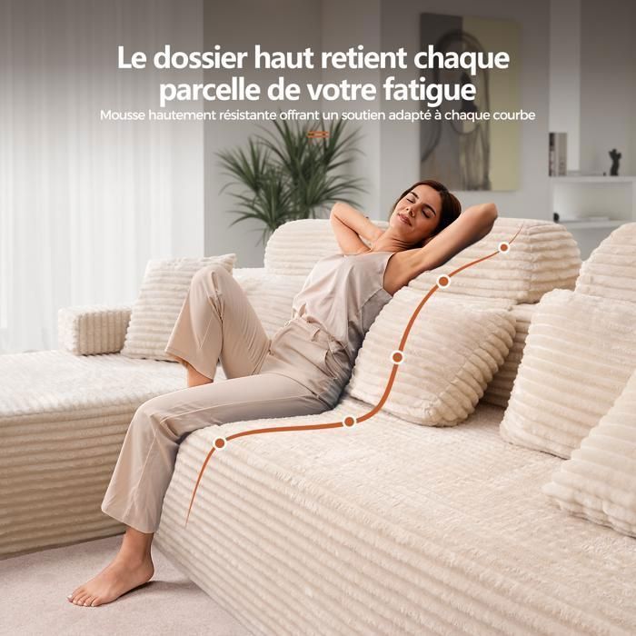 Sofá esquinero reversible con chaise longue, sofá modular de respaldo alto, sofá cama de asiento profundo sin montaje, color beige.